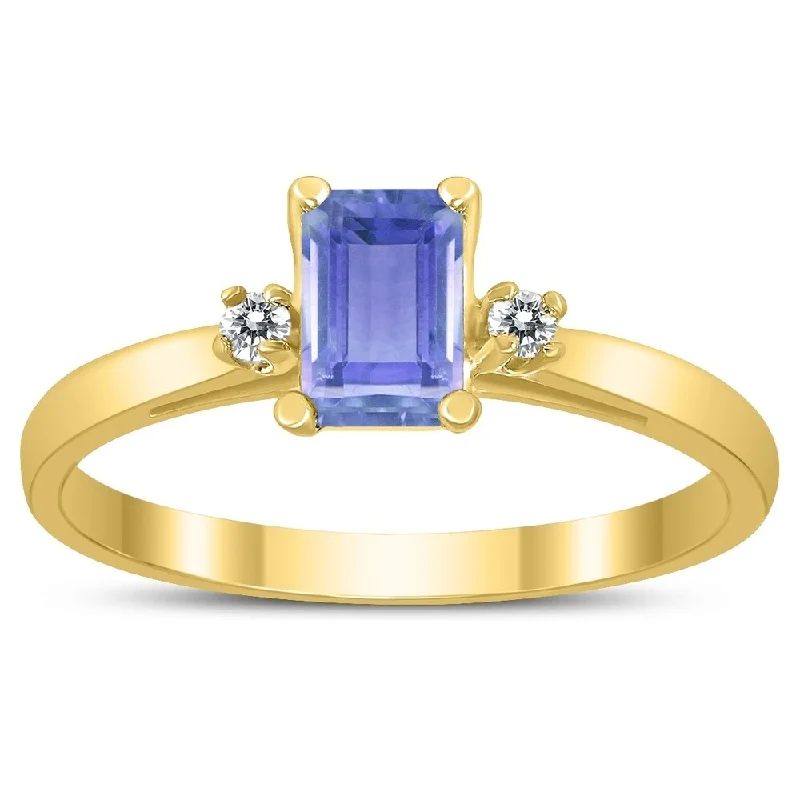 Opal Gemstone Rings in Rose Gold with a Milgrain Edge for a Feminine and Romantic StyleEmerald Cut 6X4MM Tanzanite and Diamond Three Stone Ring in 10K Yellow Gold