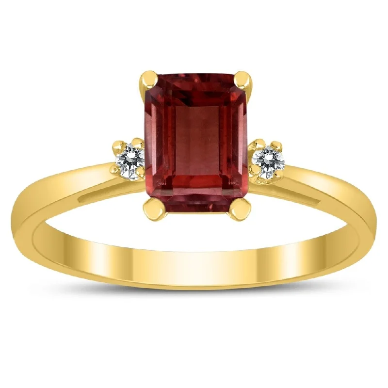 Ruby Gemstone Rings in 14K Yellow Gold with a Solitaire Setting for a Classic and Bold StatementEmerald Cut 7X5MM Garnet and Diamond Three Stone Ring in 10K Yellow Gold