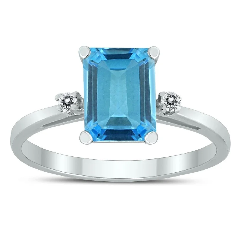 Tourmaline Gemstone Rings in 18K Two - Tone Gold with a Floral - Shaped Setting for a Feminine TouchEmerald Cut 8X6MM Blue Topaz and Diamond Three Stone Ring in 10K White Gold