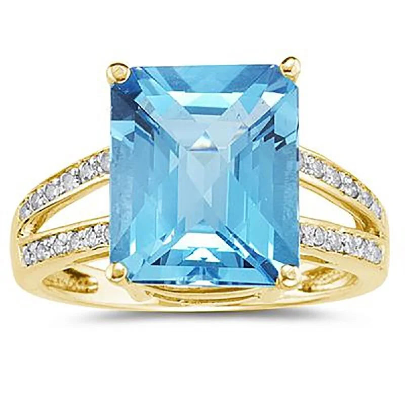 Jasper Gemstone Rings in 18K Gold Vermeil with a Matte Finish for a Subtle and Elegant LookEmerald Cut Blue Topaz and Diamond Ring 10k Yellow Gold