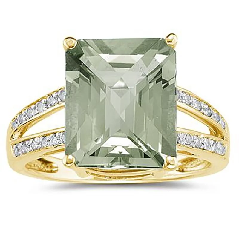 Tourmaline Gemstone Rings in 18K Two - Tone Gold with a Floral - Shaped Setting for a Feminine TouchEmerald Cut Green Amethyst and Diamond Ring 10k Yellow Gold