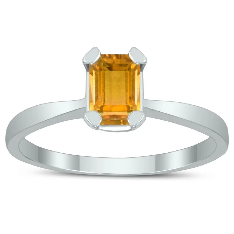 Tourmaline Gemstone Rings in 18K Two - Tone Gold with a Floral - Shaped Setting for a Feminine TouchEmerald Shaped 6X4MM Citrine Solitaire Ring in 10K White Gold