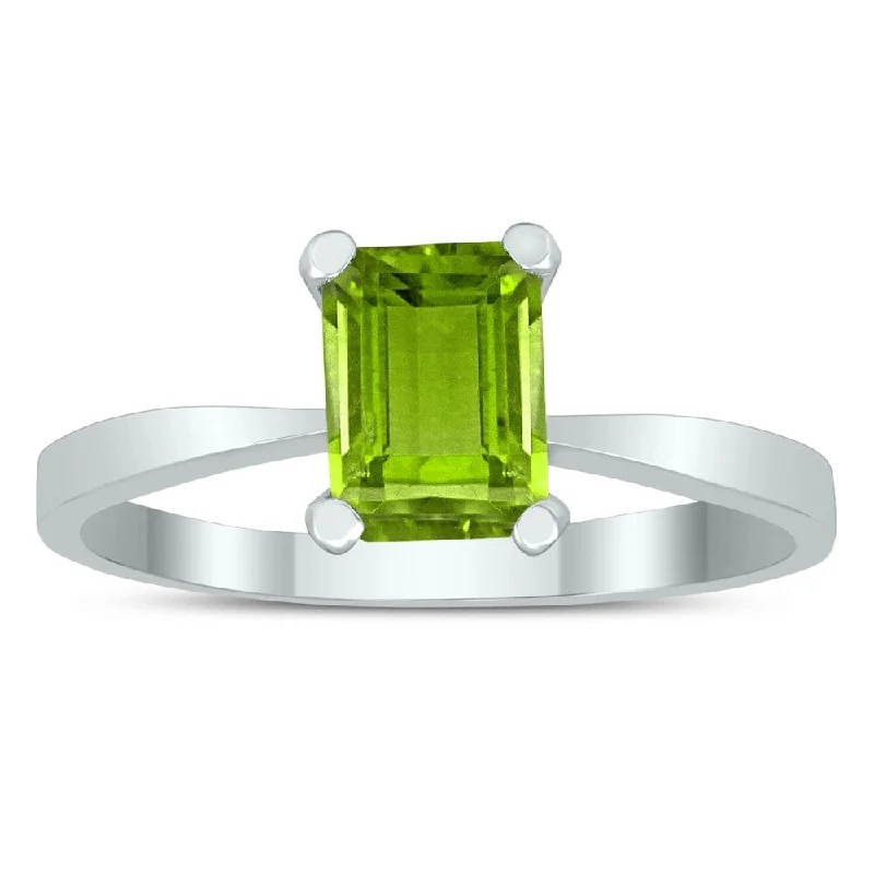 Citrine Gemstone Rings in Stainless Steel with a Stackable Design for a Trendy Everyday WearEmerald Shaped 7X5MM Peridot Solitaire Ring in 10K White Gold