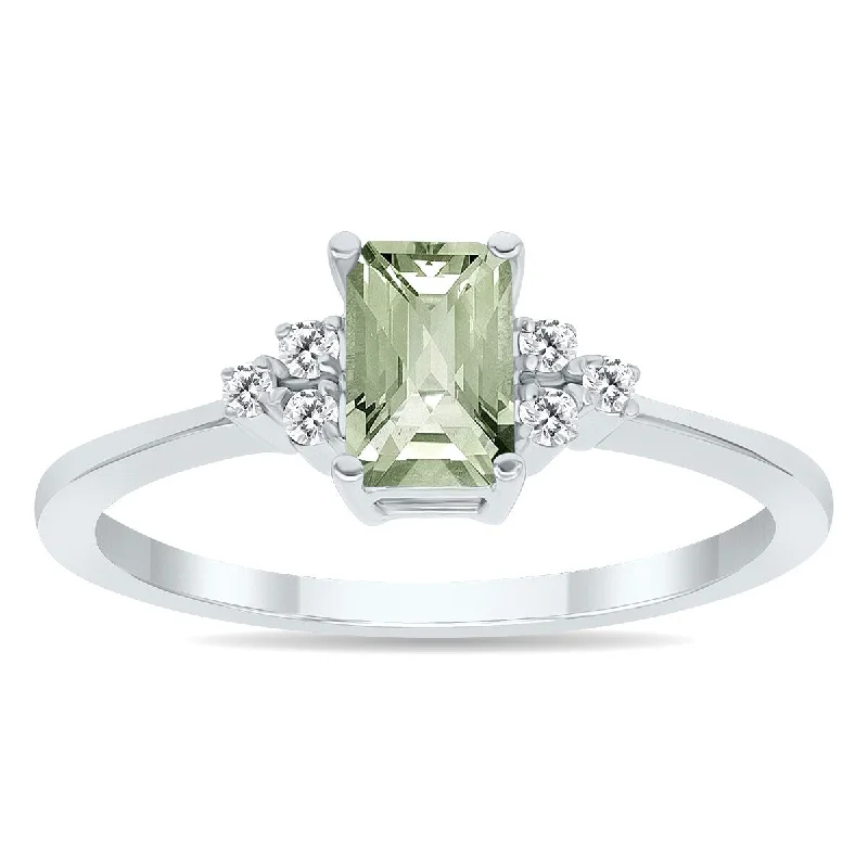 Topaz Gemstone Rings in 10K Gold with a Channel - Set Design for a Contemporary and Durable OptionGreen Amethyst and Diamond Regal Ring in 10K White Gold