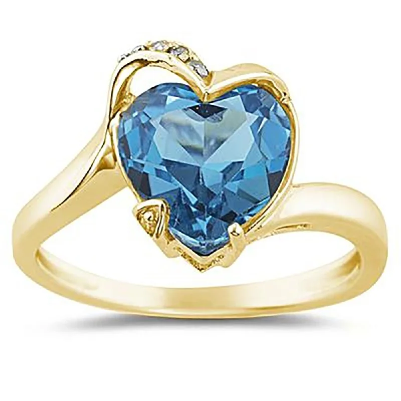 Peridot Gemstone Rings in 14K Gold - Filled Metal with a Pave - Set Band for a Sparkling LookHeart Shaped Blue Topaz and Diamond Curve Ring in 14K Yellow Gold