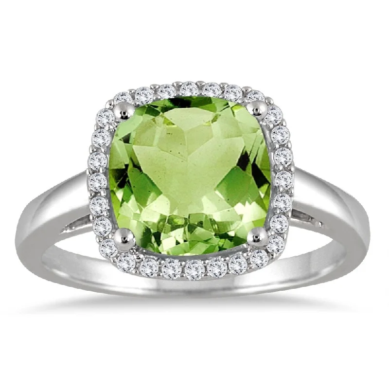 Aquamarine Gemstone Rings in 9K Gold with a Bezel Setting for a Modern and Secure FitPeridot and Diamond Halo Ring in 10K White Gold