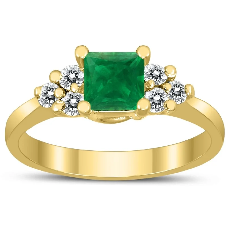 Peridot Gemstone Rings in 14K Gold - Filled Metal with a Pave - Set Band for a Sparkling LookPrincess Cut 5X5MM Emerald and Diamond Duchess Ring in 10K Yellow Gold