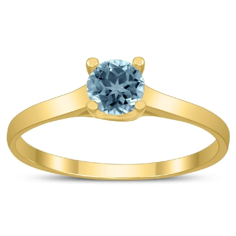 Ruby Gemstone Rings in 14K Yellow Gold with a Solitaire Setting for a Classic and Bold StatementRound 4MM Aquamarine Cathedral Solitaire Ring in 10K Yellow Gold