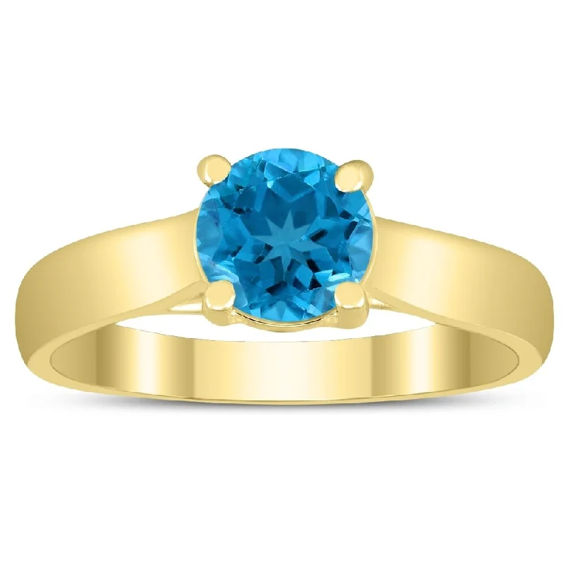 Sapphire Gemstone Rings in 18K White Gold with Diamond Accents for an Elegant EngagementRound 6MM Blue Topaz Cathedral Solitaire Ring in 10K Yellow Gold