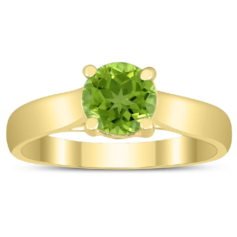 Aquamarine Gemstone Rings in 9K Gold with a Bezel Setting for a Modern and Secure FitRound 6MM Peridot Cathedral Solitaire Ring in 10K Yellow Gold