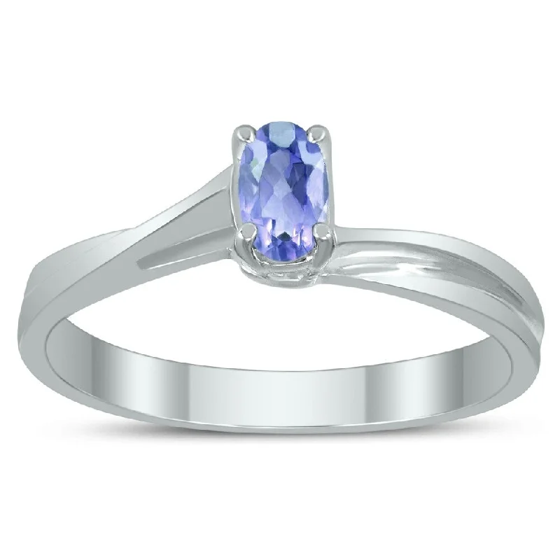 Alexandrite Gemstone Rings in Platinum with a Hidden Halo for a Rare and Luxurious PieceSolitaire Oval 5X3MM Tanzanite Gemstone Twist Ring in 10K White Gold