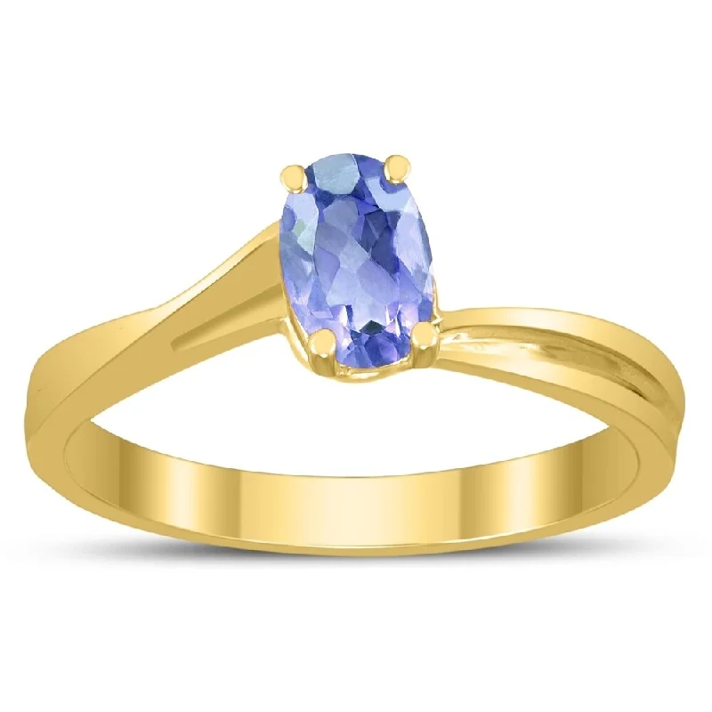 Alexandrite Gemstone Rings in Platinum with a Hidden Halo for a Rare and Luxurious PieceSolitaire Oval 6X4MM Tanzanite Gemstone Twist Ring in 10K Yellow Gold