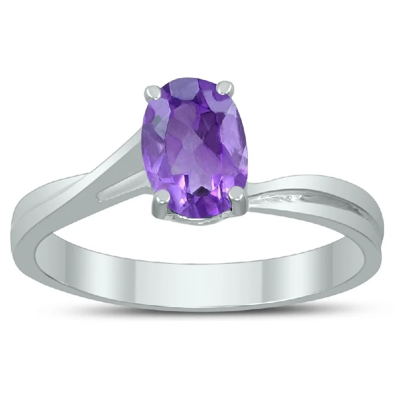 Alexandrite Gemstone Rings in Platinum with a Hidden Halo for a Rare and Luxurious PieceSolitaire Oval 7X5MM Amethyst Gemstone Twist Ring in 10K White Gold