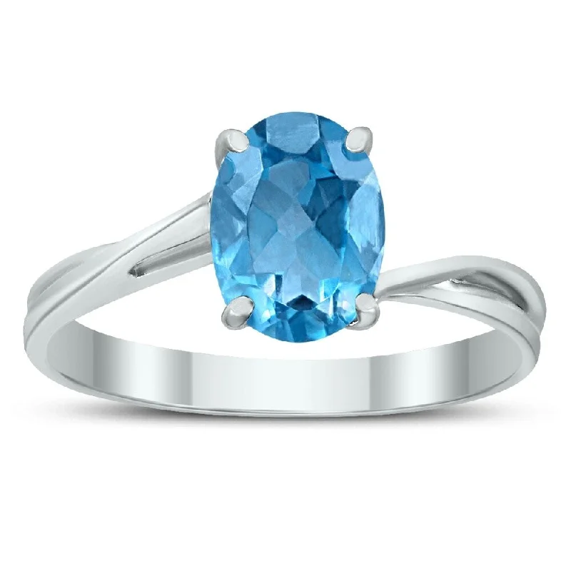 Citrine Gemstone Rings in Stainless Steel with a Stackable Design for a Trendy Everyday WearSolitaire Oval 8X6MM Blue Topaz Gemstone Twist Ring in 10K White Gold