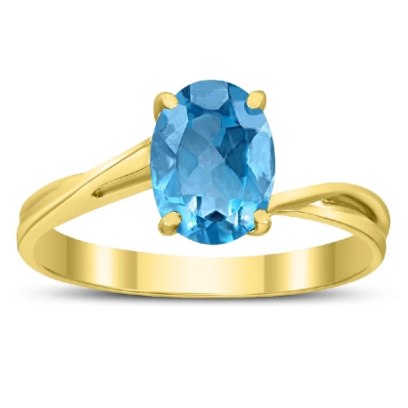 Ruby Gemstone Rings in 14K Yellow Gold with a Solitaire Setting for a Classic and Bold StatementSolitaire Oval 8X6MM Blue Topaz Gemstone Twist Ring in 10K Yellow Gold