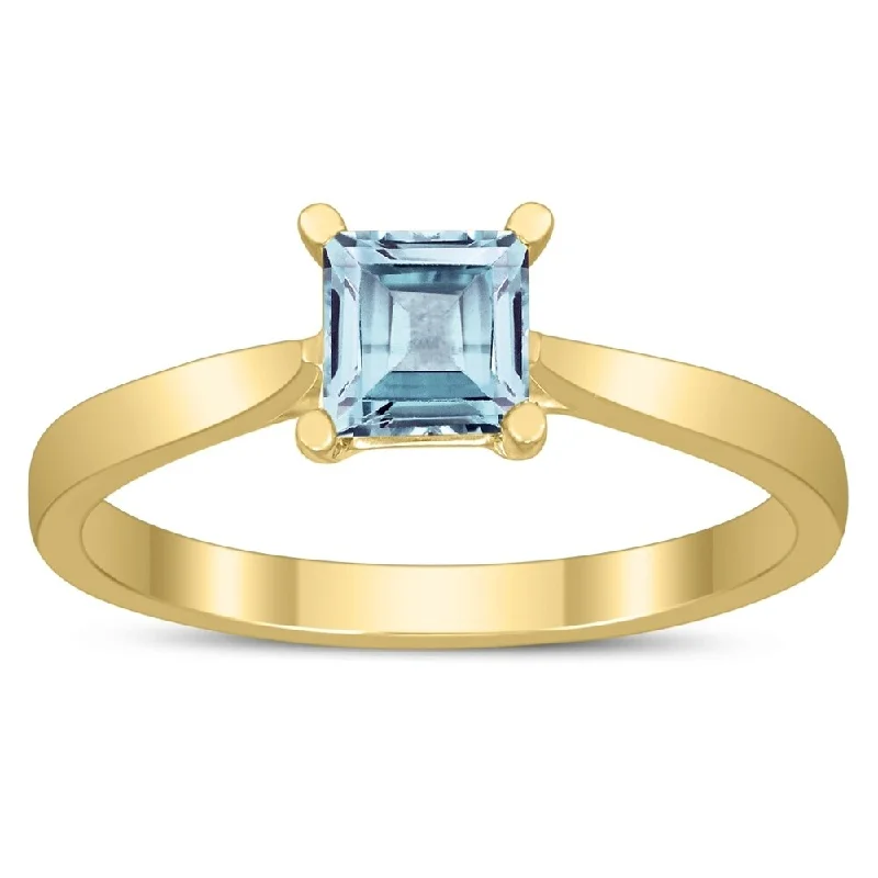 Ruby Gemstone Rings in 14K Yellow Gold with a Solitaire Setting for a Classic and Bold StatementSquare Princess Cut 5MM Aquamarine Solitaire Ring in 10K Yellow Gold