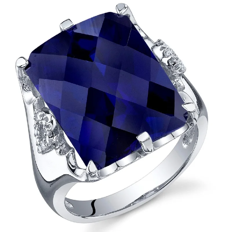 Sapphire Gemstone Rings in 18K White Gold with Diamond Accents for an Elegant EngagementSterling Silver 16 ct Created Sapphire Birthstone Ring