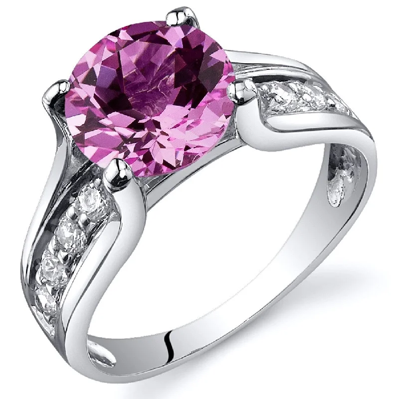 Emerald Gemstone Rings Set in Platinum with Filigree Work for a Vintage - Inspired LookSterling Silver 2.75 ct Created Pink Sapphire Birthstone Ring