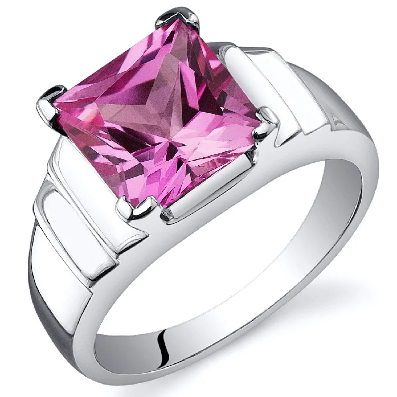 Garnet Gemstone Rings in 18K Gold Vermeil with Intricate Engravings for a Traditional AestheticSterling Silver 3.25 ct Created Pink Sapphire Solitaire Ring