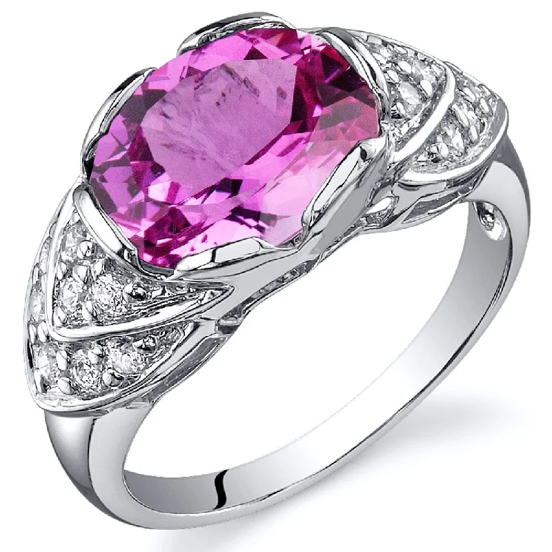 Sapphire Gemstone Rings in 18K White Gold with Diamond Accents for an Elegant EngagementSterling Silver 3.5 ct Created Pink Sapphire Birthstone Ring