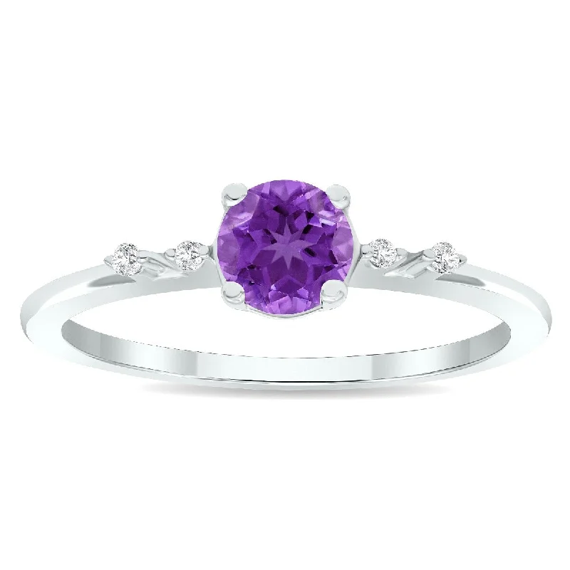 Jasper Gemstone Rings in 18K Gold Vermeil with a Matte Finish for a Subtle and Elegant LookWomen's Amethyst and Diamond Sparkle Ring in 10K White Gold