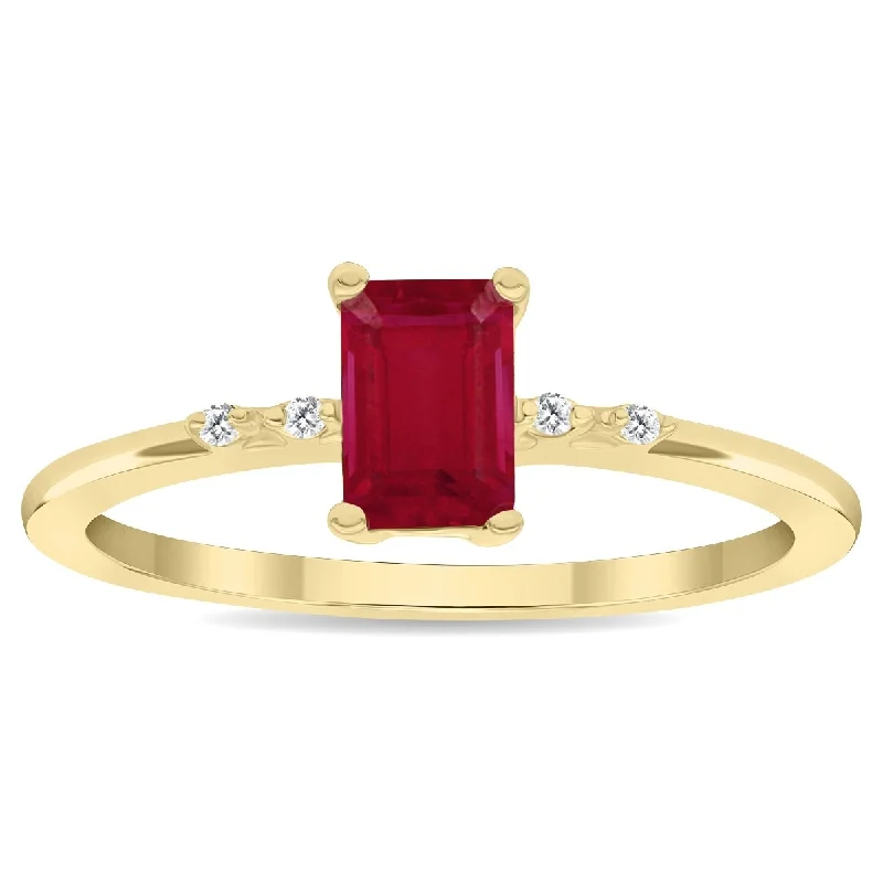 Tanzanite Gemstone Rings in 10K Gold with a Trilogy Design for a Sophisticated GiftWomen's Emerald Cut Ruby and Diamond Sparkle Ring in 10K Yellow Gold