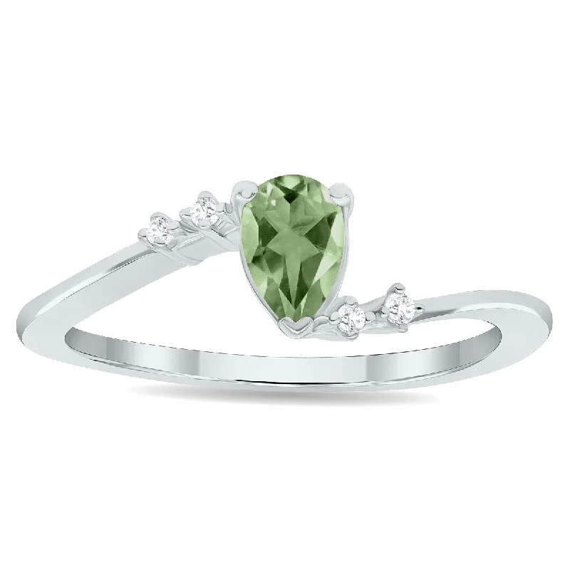 Alexandrite Gemstone Rings in Platinum with a Hidden Halo for a Rare and Luxurious PieceWomen's Green Amethyst and Diamond Wave Ring in 10K White Gold