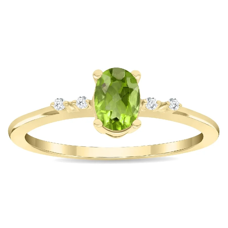 Aquamarine Gemstone Rings in 9K Gold with a Bezel Setting for a Modern and Secure FitWomen's Oval Shaped Peridot and Diamond Sparkle Ring in 10K Yellow Gold