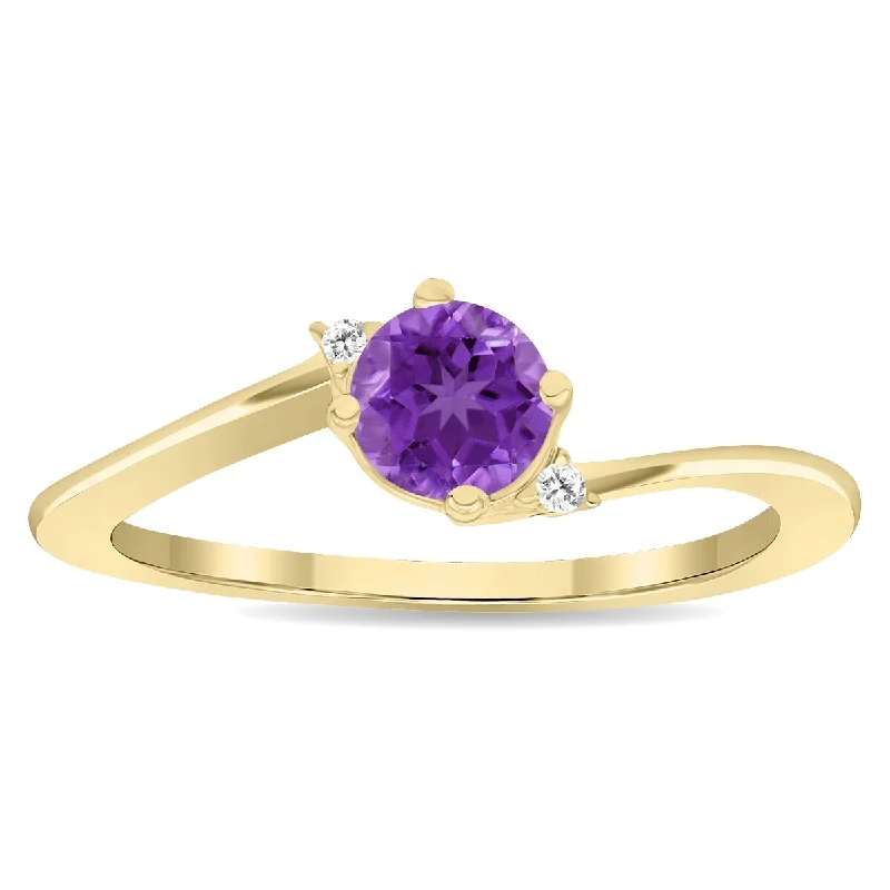 Jasper Gemstone Rings in 18K Gold Vermeil with a Matte Finish for a Subtle and Elegant LookWomen's Round Shaped Amethyst and Diamond Wave Ring in 10K Yellow Gold