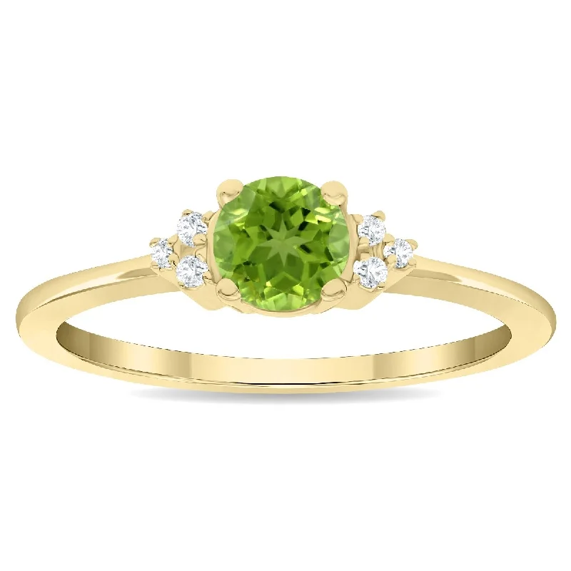 Peridot Gemstone Rings in 14K Gold - Filled Metal with a Pave - Set Band for a Sparkling LookWomen's Round Shaped Peridot and Diamond Half Moon Ring in 10K Yellow Gold