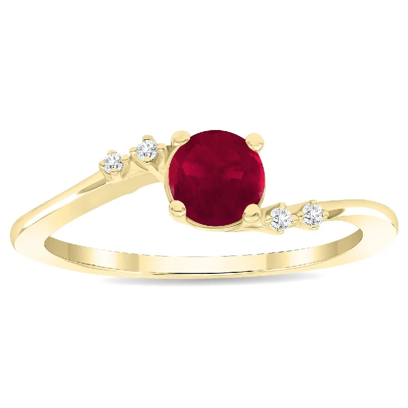 Tanzanite Gemstone Rings in 10K Gold with a Trilogy Design for a Sophisticated GiftWomen's Round Shaped Ruby and Diamond Tierra Ring in 10K Yellow Gold