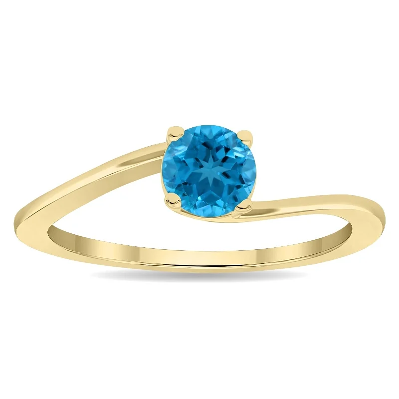 Opal Gemstone Rings in Rose Gold with a Milgrain Edge for a Feminine and Romantic StyleWomen's Round Shaped Solitaire Blue Topaz Wave Ring in 10K Yellow Gold