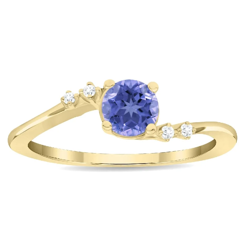 Alexandrite Gemstone Rings in Platinum with a Hidden Halo for a Rare and Luxurious PieceWomen's Round Shaped Tanzanite and Diamond Tierra Ring in 10K Yellow Gold