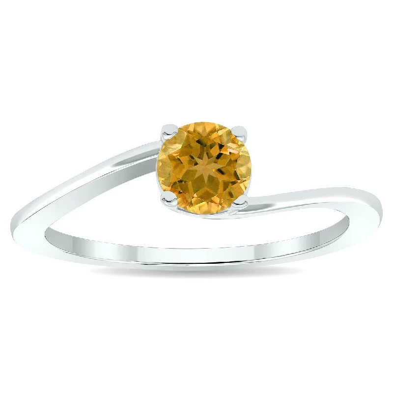 Citrine Gemstone Rings in Stainless Steel with a Stackable Design for a Trendy Everyday WearWomen's Solitaire Citrine Wave Ring in 10K White Gold