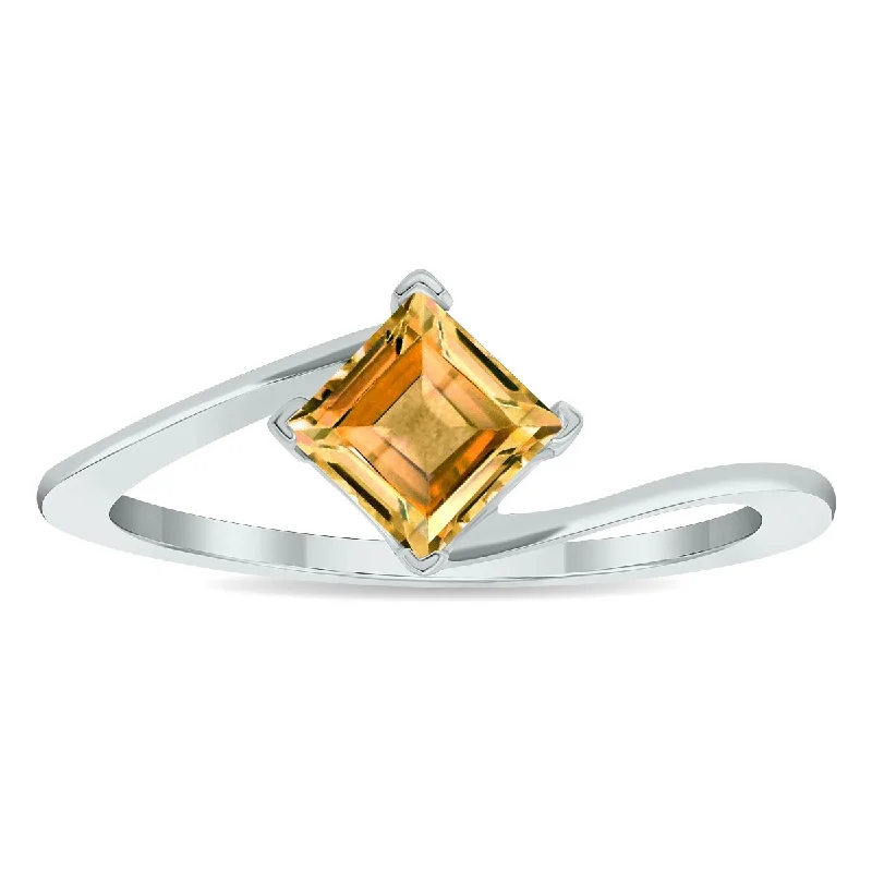 Jasper Gemstone Rings in 18K Gold Vermeil with a Matte Finish for a Subtle and Elegant LookWomen's Solitaire Citrine Wave Ring in 10K White Gold