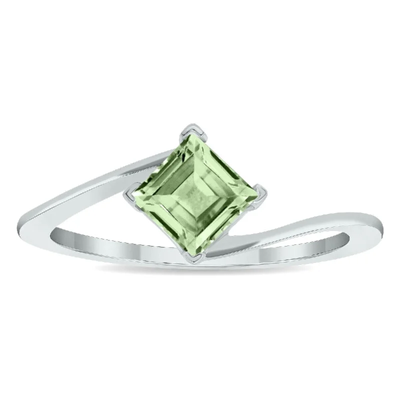 Peridot Gemstone Rings in 14K Gold - Filled Metal with a Pave - Set Band for a Sparkling LookWomen's Solitaire Green Amethyst Wave Ring in 10K White Gold