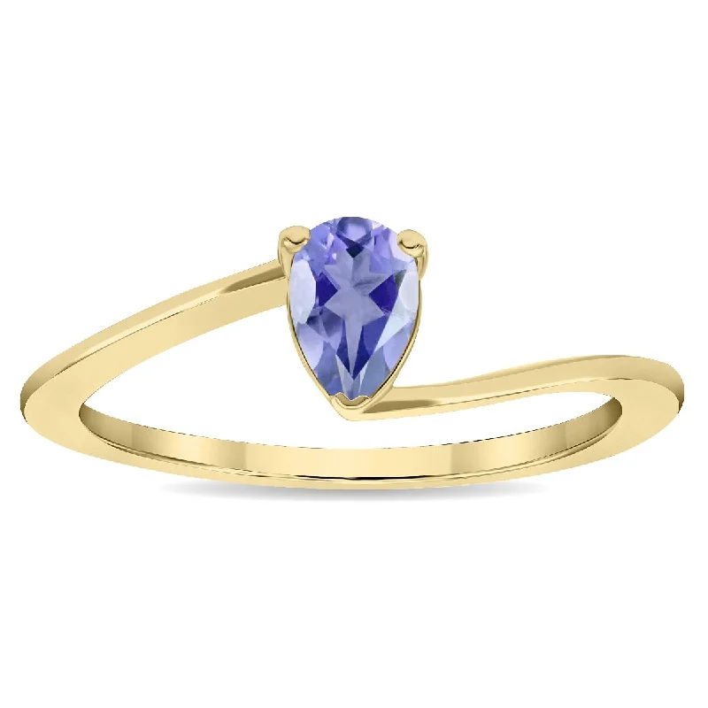 Tourmaline Gemstone Rings in 18K Two - Tone Gold with a Floral - Shaped Setting for a Feminine TouchWomen's Solitaire Pear Shaped Tanzanite Wave Ring in 10K Yellow Gold