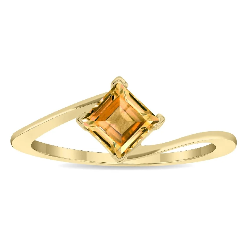 Jasper Gemstone Rings in 18K Gold Vermeil with a Matte Finish for a Subtle and Elegant LookWomen's Solitaire Square Shaped Citrine Wave Ring in 10K Yellow Gold