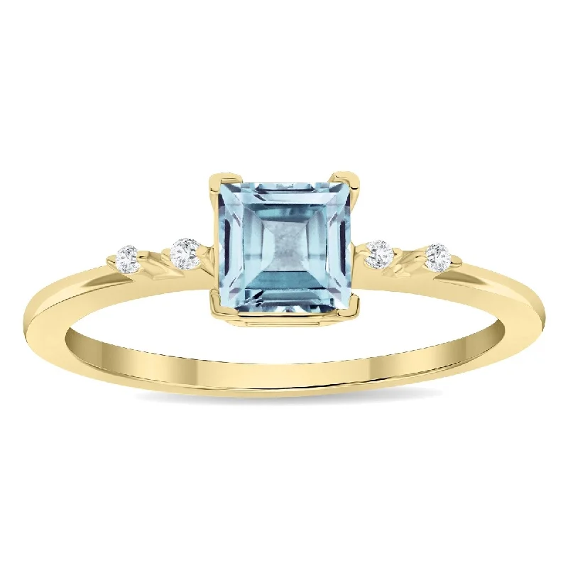 Jasper Gemstone Rings in 18K Gold Vermeil with a Matte Finish for a Subtle and Elegant LookWomen's Square Shaped Aquamarine and Diamond Sparkle Ring in 10K Yellow Gold