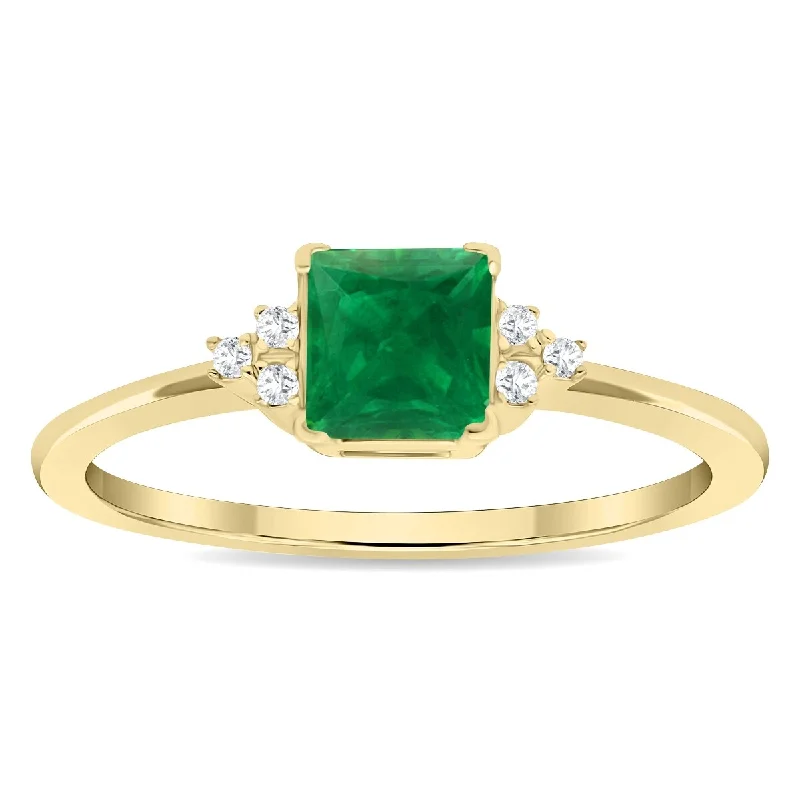 Citrine Gemstone Rings in Stainless Steel with a Stackable Design for a Trendy Everyday WearWomen's Square Shaped Emerald and Diamond Half Moon Ring in 10K Yellow Gold