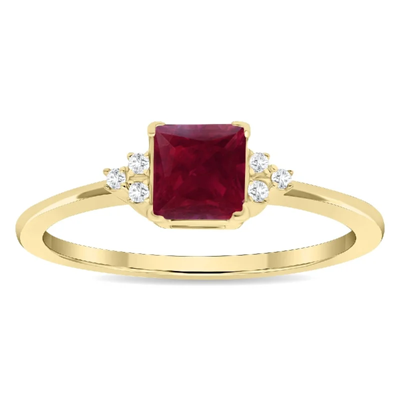 Peridot Gemstone Rings in 14K Gold - Filled Metal with a Pave - Set Band for a Sparkling LookWomen's Square Shaped Ruby and Diamond Half Moon Ring in 10K Yellow Gold