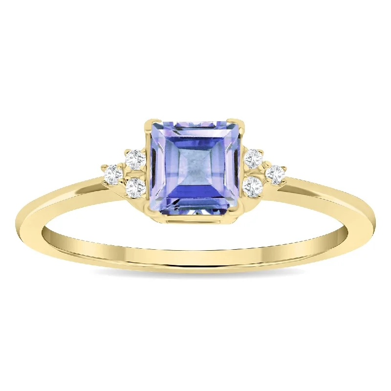 Citrine Gemstone Rings in Stainless Steel with a Stackable Design for a Trendy Everyday WearWomen's Square Shaped Tanzanite and Diamond Half Moon Ring in 10K Yellow Gold