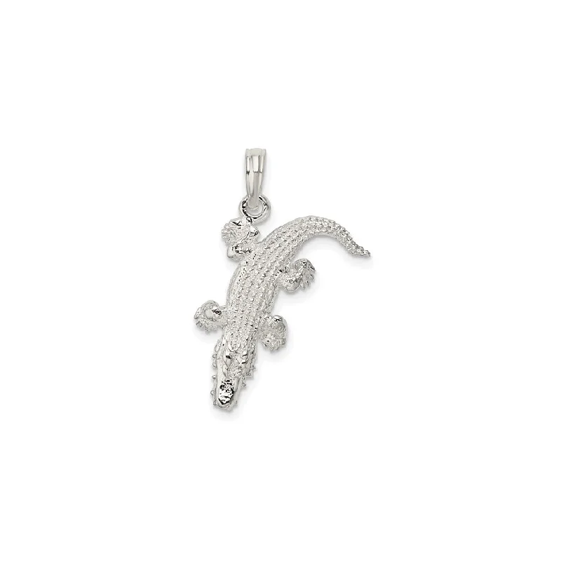 Double - Sided Pendant Necklace with a Photo Insert for Memory - Keepers3D Alligator Pendant (Silver)