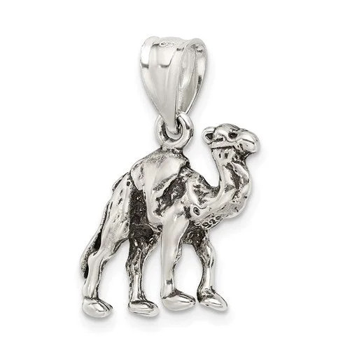 Magnetic - Closure Pendant Necklace with a Hidden Compartment for Secret Keepers3D Camel Pendant (Silver)