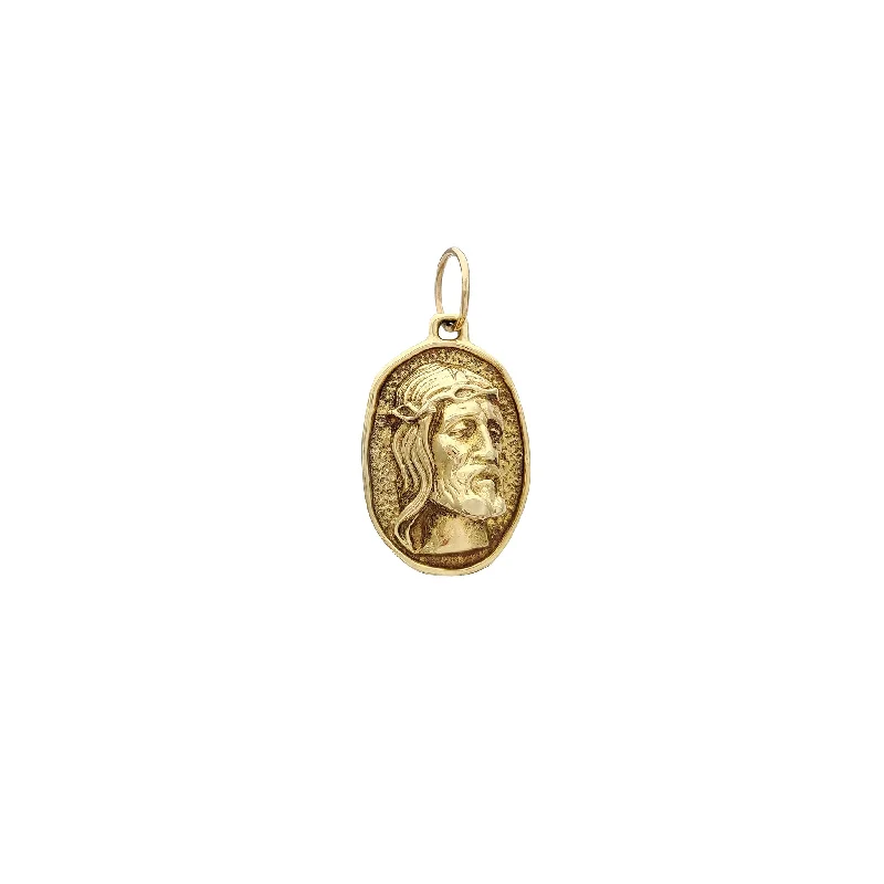 Magnetic - Locking Pendant with Hidden Compartment for Secret Messages3D Jesus Head Oval Medallion Pendant (14K)