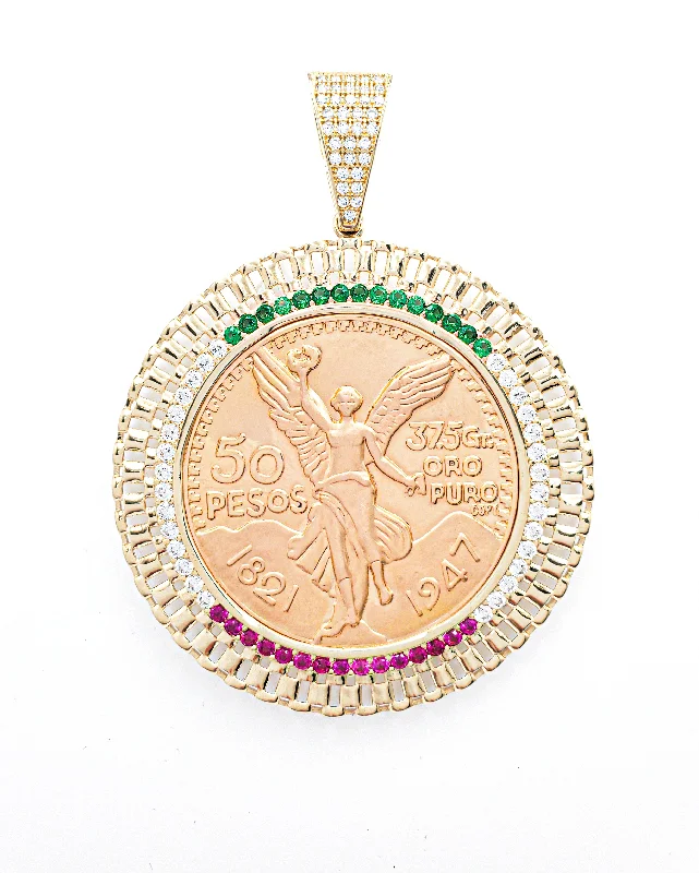 Pearl - Embellished Floral Pendant for a Feminine and Romantic Look"50 Pesos" Mexican Centenario Coin Pendant (14K)