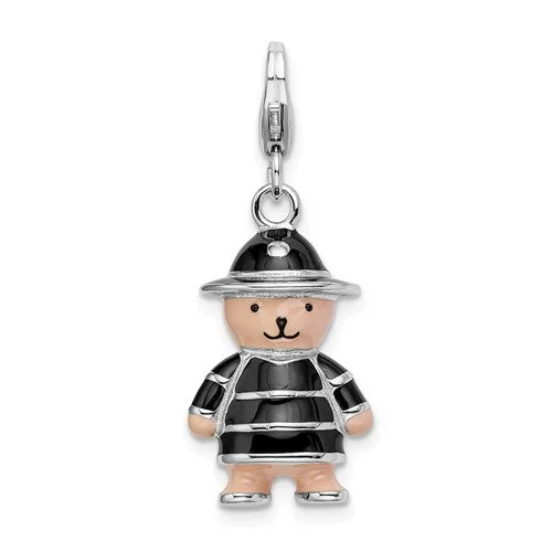 Hypoallergenic Stainless Steel Dog Tag Pendant Necklace for Active MenBlack Hat and Coat Enamel Teddy Bear Charm (Silver)