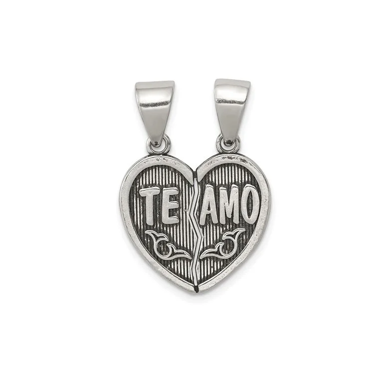 Custom - Engraved Initial Pendant Necklace in Sterling Silver for Mother's Day GiftBreak Apart "Te Amo" Heart Pendant (Silver)