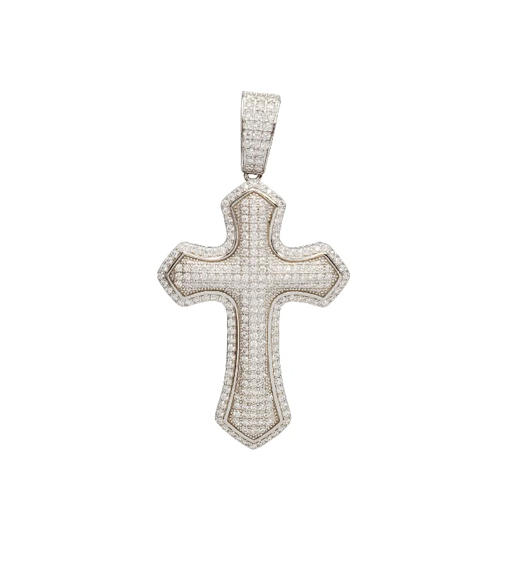 Statement - Making Large - Gemstone - Studded Geometric Pendant Necklace for Evening PartiesCubic Zirconia Cross Pendant (Silver)