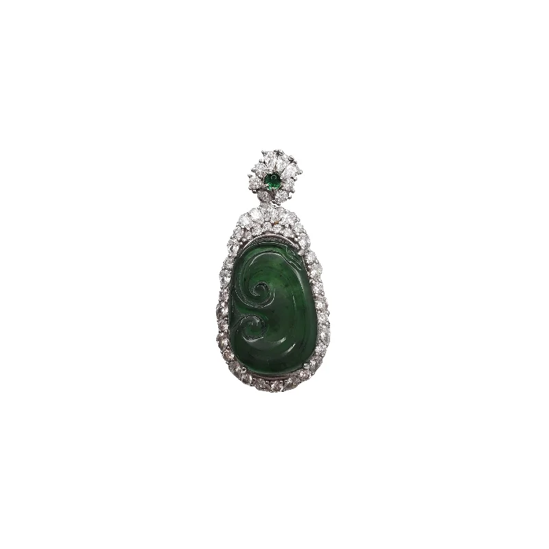 Double - Sided Pendant Necklace with a Photo Insert for Memory - KeepersCubic Zirconia Ruyi 【如意】Jade Pendant (Silver)